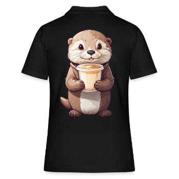 Otter Kaffeezeit Süßes Kaffee Tierdesign - Frauen Polo Shirt - Schwarz - Hinten - Ailine (174cm)