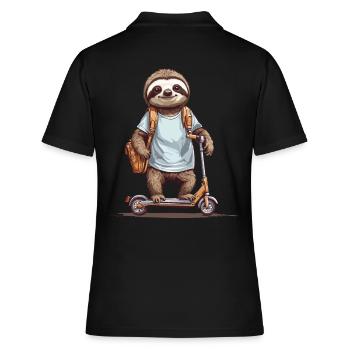 Sloth School Kid Scooter Fun Design - Women's Polo Shirt - black - Back - Ailine (174cm)