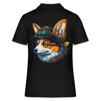 Viktorianischer Steampunk Corgi Hund Design - Frauen Polo Shirt - Schwarz - Hinten - Ailine (174cm)