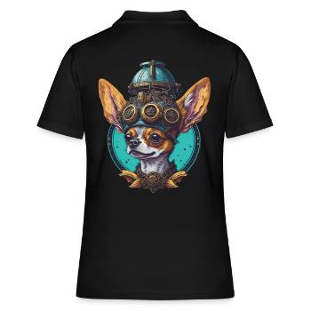 Rétro Steampunk Sci-Fi Chihuahua chiens Design - Polo Femme - noir - Dos - Ailine (174cm)