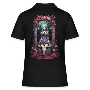 Anime Gothic Girl Viktorianische Blumen Ästhetik - Frauen Polo Shirt - Schwarz - Hinten - Ailine (174cm)