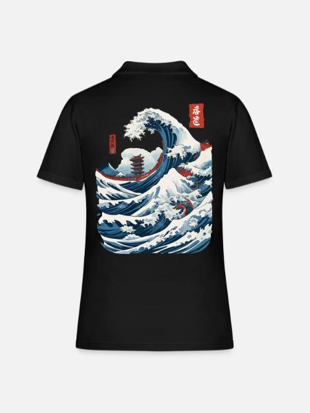 Vintage Japon Ukiyo-E vague Streetwear Design - Polo Femme - noir