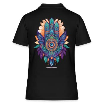 Hamsa Hand Spirituelles Mandala Federn Design - Frauen Polo Shirt - Schwarz - Hinten - Ailine (174cm)