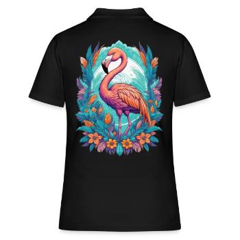 Flamingo Spirit Tier Mandala Traumfänger Design - Frauen Polo Shirt - Schwarz - Hinten - Ailine (174cm)