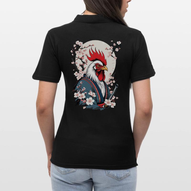 Vintage Hahn Samurai Ukiyo-E Style Design Frauen Polo Shirt