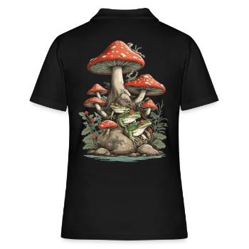 Natur Vintage Frosch Design Streetwear Aesthetic - Frauen Polo Shirt - Schwarz - Hinten - Ailine (174cm)