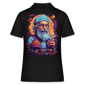 Lebendige Farben Wald Pilze Psychedelic Art - Frauen Polo Shirt - Schwarz - Hinten - Ailine (174cm)