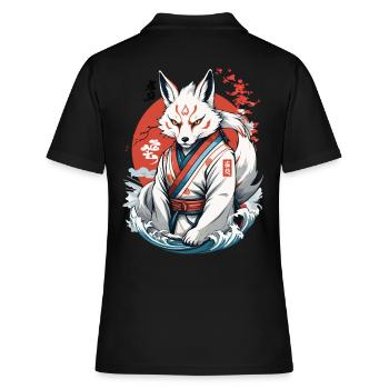Kitsune Samurai Fuchs Vintage Ukiyo-e Stil - Frauen Polo Shirt - Schwarz - Hinten - Ailine (174cm)