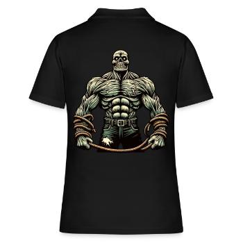 Muskulöser Bodybuilder Halloween Kostüm Deko - Frauen Polo Shirt - Schwarz - Hinten - Ailine (174cm)