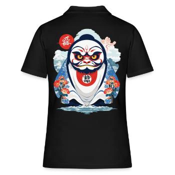 Japanischer Daruma Aesthetic Yokai Vintage - Frauen Polo Shirt - Schwarz - Hinten - Ailine (174cm)