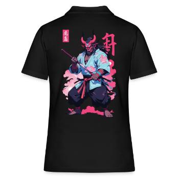 Samouraï Oni Yokai Esthétique Style Vaporwave - Polo Femme - noir - Dos - Ailine (174cm)