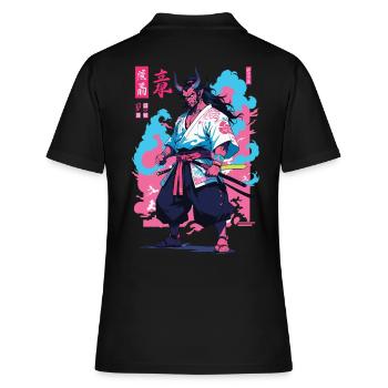 Samouraï Oni Yokai Esthétique Style Vaporwave - Polo Femme - noir - Dos - Ailine (174cm)