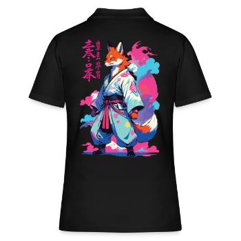 Kitsune Samurai Fox Esthétique Style Vaporwave - Polo Femme - noir - Dos - Ailine (174cm)
