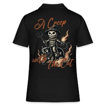 Halloween: Ein Unheimlicher Mit Der Katze - Frauen Polo Shirt - Schwarz - Hinten - Ailine (174cm)