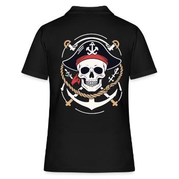 Drôle de Pirate Tenue Jolly Roger Design - Polo Femme - noir - Dos - Ailine (174cm)