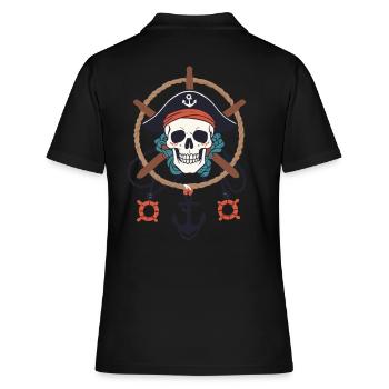 Drôle de Pirate Tenue Jolly Roger Design - Polo Femme - noir - Dos - Ailine (174cm)