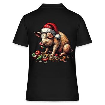 Weihnachtsschwein Mit Festlichem Appetit - Frauen Polo Shirt - Schwarz - Hinten - Ailine (174cm)
