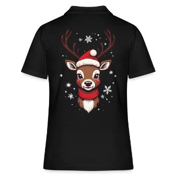 Fröhliches Rentier Weihnachten Motiv - Frauen Polo Shirt - Schwarz - Hinten - Ailine (174cm)