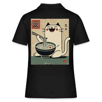 Kawaii Cat Ramen Nouilles Streetwear Ukiyo-E - Polo Femme - noir - Dos - Ailine (174cm)