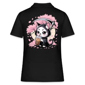 Sensenmann Anime Katze Kirschblüte - Frauen Polo Shirt - Schwarz - Hinten - Ailine (174cm)