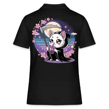Sensenmann Anime Katze Kirschblüte - Frauen Polo Shirt - Schwarz - Hinten - Ailine (174cm)