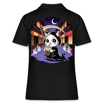 Sensenmann Anime Katze Kirschblüte - Frauen Polo Shirt - Schwarz - Hinten - Ailine (174cm)