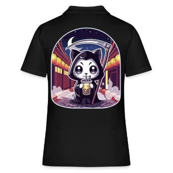 Sensenmann Anime Katze Kirschblüte - Frauen Polo Shirt - Schwarz - Hinten - Ailine (174cm)