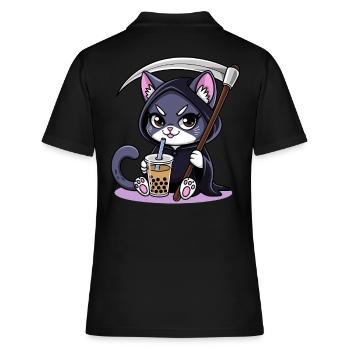 Sensenmann Anime Katze Kirschblüte - Frauen Polo Shirt - Schwarz - Hinten - Ailine (174cm)