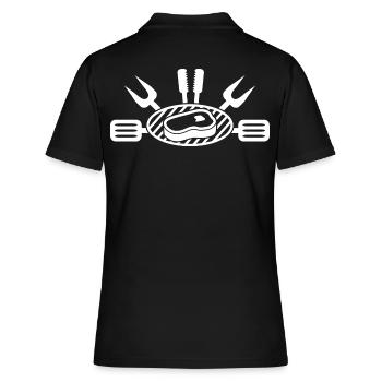 Emblème Grillmeister | Icône du steak BBQ - Polo Femme - noir - Dos - Ailine (174cm)
