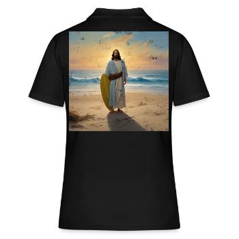 Surfeur Jésus Vintage - Polo Femme - noir - Dos - Ailine (174cm)