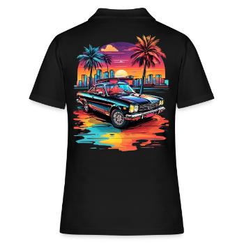 Voiture rétro Cruiser au coucher du soleil - Polo Femme - noir - Dos - Ailine (174cm)