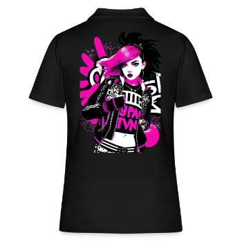 Urban Punk Street Art mit neonpinken Akzenten - Frauen Polo Shirt - Schwarz - Hinten - Ailine (174cm)
