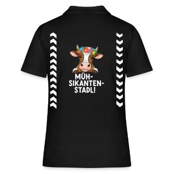 Müh-Sikanten-Stadl - Frauen Polo Shirt - Schwarz - Hinten - Ailine (174cm)
