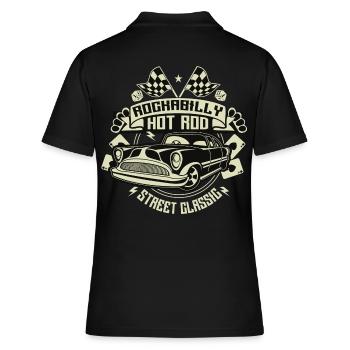 Rockabilly Hotrod. Retro Vintage Fifties Sixties - Frauen Polo Shirt - Schwarz - Hinten - Ailine (174cm)
