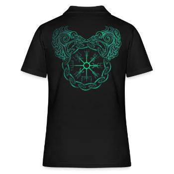 Symbole nordique Viking Fenrir et Vegvisir dotwork - Polo Femme - noir - Dos - Ailine (174cm)