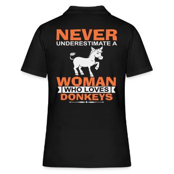 Never underestimate a woman who loves donkeys - Women's Polo Shirt - black - Back - Ailine (174cm)