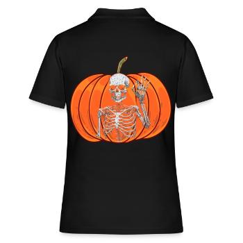 Kürbis Oktober Geist Spuk Halloween Skelett - Frauen Polo Shirt - Schwarz - Hinten - Ailine (174cm)