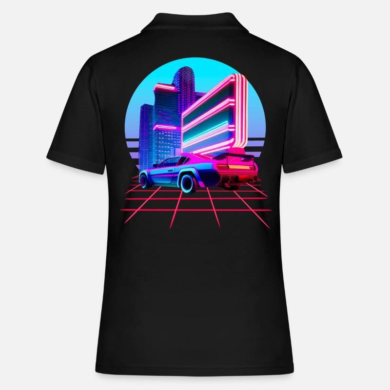 Retro Wave 80s Skyline Electro-Wave Vaporwave - Women's Polo Shirt - black
