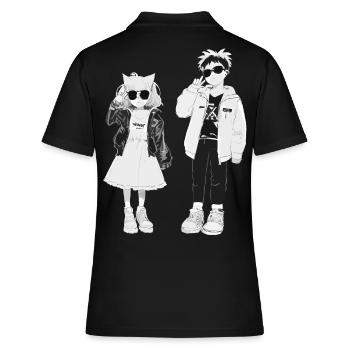 Japanische Coolness in Schwarz-Weiß - Frauen Polo Shirt - Schwarz - Hinten - Ailine (174cm)
