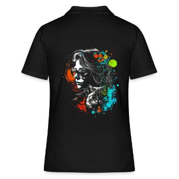 Catlady chat femme dans un style rétro cool - Polo Femme - noir - Dos - Ailine (174cm)