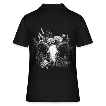 Crâne de Bélier avec fleurs et plantes succulentes - Polo Femme - noir - Dos - Ailine (174cm)