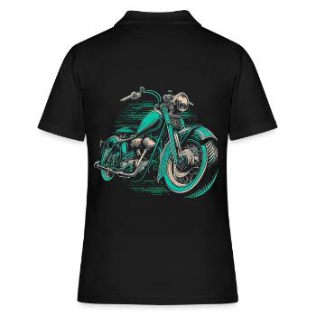 Cool Vintage Motorcycle Chopper en vert bleu - Polo Femme - noir - Dos - Ailine (174cm)