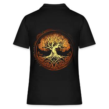 Mythischer Yggdrasil der Weltenbaum golden - Frauen Polo Shirt - Schwarz - Hinten - Ailine (174cm)