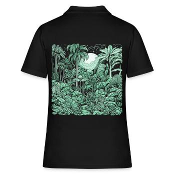 Jungle Motiv Hellgrün - Frauen Polo Shirt - Schwarz - Hinten - Ailine (174cm)