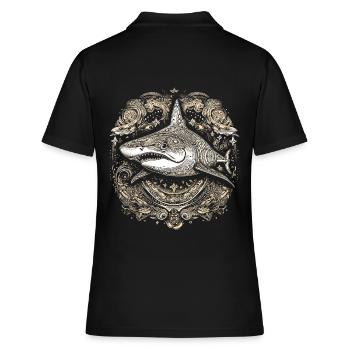 Cooler trippy Hai mit Boho/Ethno Mustern - Frauen Polo Shirt - Schwarz - Hinten - Ailine (174cm)
