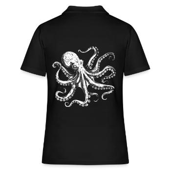 Coole Oktopus Kraken Illustration in weiß - Frauen Polo Shirt - Schwarz - Hinten - Ailine (174cm)