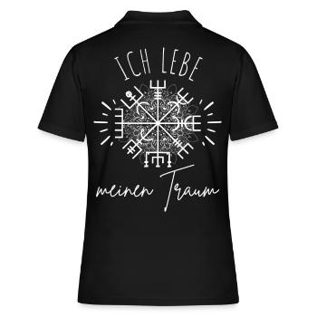 Wegweiser MOTIVATION - VEGVISIR - Frauen Polo Shirt - Schwarz - Hinten - Ailine (174cm)