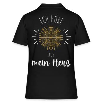 Wegweiser MOTIVATION - VEGVISIR - Frauen Polo Shirt - Schwarz - Hinten - Ailine (174cm)