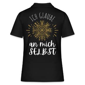 Wegweiser MOTIVATION - VEGVISIR - Frauen Polo Shirt - Schwarz - Hinten - Ailine (174cm)