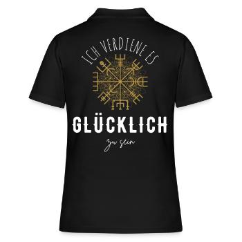 Wegweiser MOTIVATION - VEGVISIR - Frauen Polo Shirt - Schwarz - Hinten - Ailine (174cm)